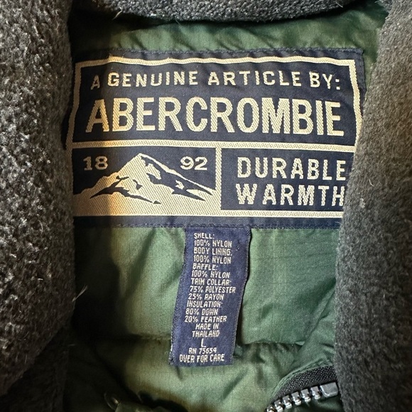 Abercrombie & Fitch Durable Warmth Down Puffer Coat Jacket Size Large Green EUC! - Picture 3 of 7